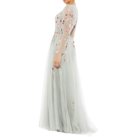 NWOT Mac Duggal Illusion High Neck Long Sleeve A Line Dress 11241 - Picture 3 of 9